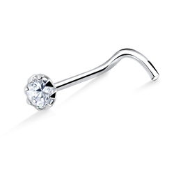Small Rhinestone Prong Set Silver Curved Nose Stud NSKB-686